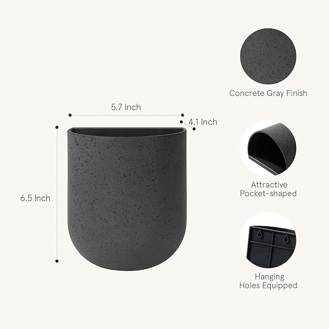 La Jolie Maison Wall Hanging Planters for Indoor Plants，Hanging Flower Pots for Air Plants Succulent, Set of 2, 5.7L*4.1W*6.5H, Concrete Gray