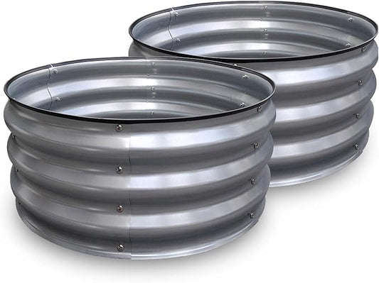 GrowHaus 2Pack 2x2x1FT Galvanized Raised Garden Bed, Planter Boxes Outdoor Round Metal Garden Beds for Planting Vegetables Flowers Herbs Silver