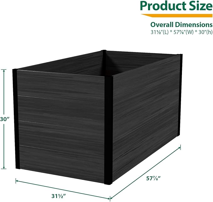 Raised Garden Bed - Expandable Design with Composite Panels & Aluminum Frame - Perfect for Flowers, Vegetables, Herbs - Outdoor Planter Cuboid Box for Patio, Balcony, Backyard (Black)