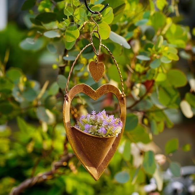 Metal Plant Hanger Outdoor & Indoor - Heart-Shaped Rustic Hanging Planter with Hook for Garden Window Wall, for Mom Grandma Women