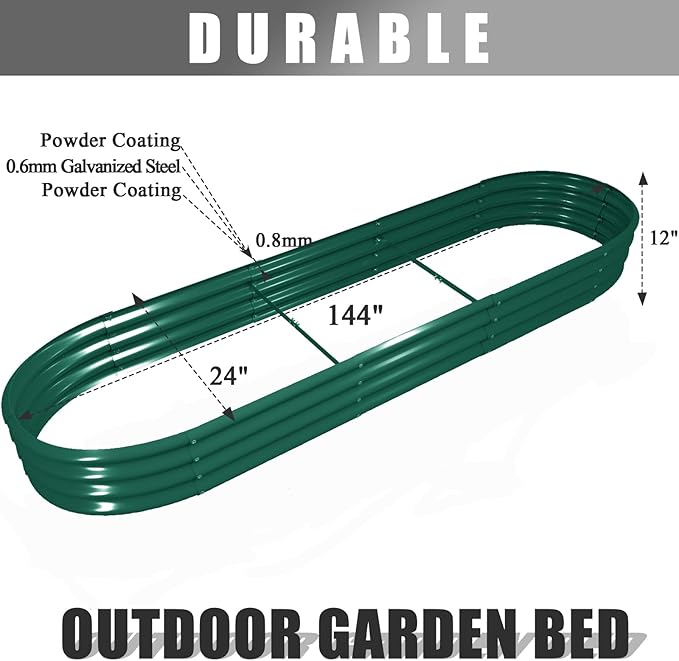 2 Pack 12x2x1FT Galvanized Raised Garden Bed Kit Oval Metal Ground Planter Box Outdoor Bottomless Planter Raised Beds for Vegetables Flowers Herbs Fruits, Green