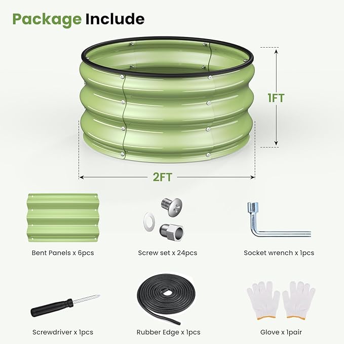 Galvanized Raised Garden Bed, 2pcs 2x2x1 FT Round Planter Box for Outdoor, Raised Beds for Gardening Vegetables Flower Herb(Pearl White & Sage Green)