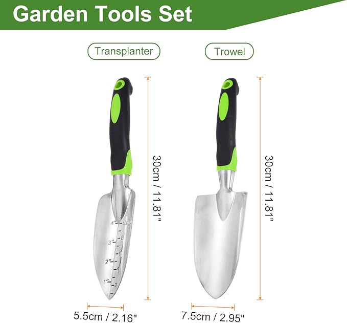 HARFINGTON 2pcs Garden Hand Shovels 11.8" Measurements Aluminum Transplanting Trowel Small Gardening Hand Tools for Planting, Green