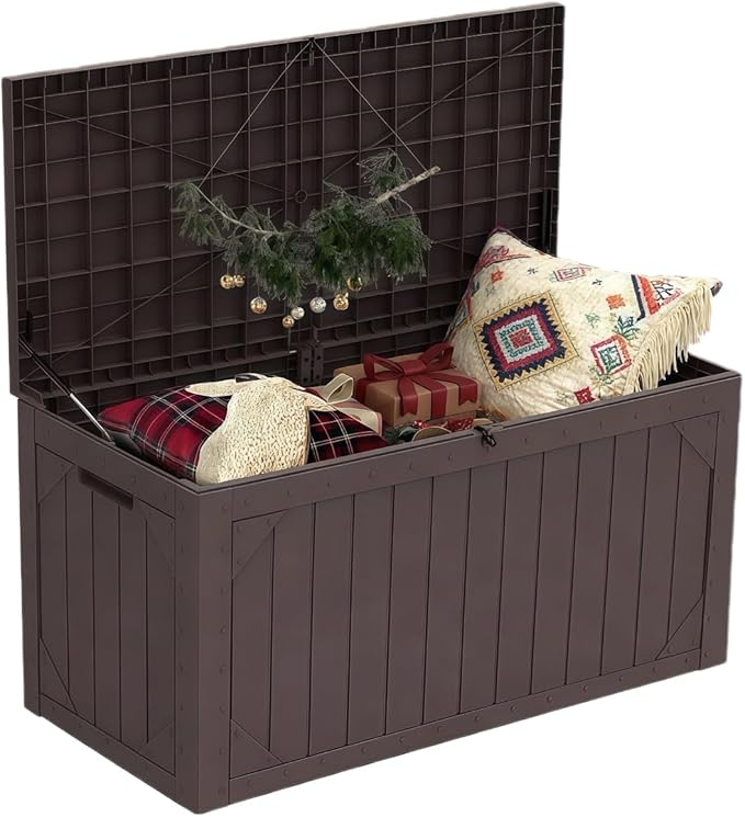Yardgrace 110 Gallon Resin Deck Box Waterproof Outdoor Storage Box for Patio Furniture Pool Accessories Indoor Storage for Cushion Garden Tools, Brown