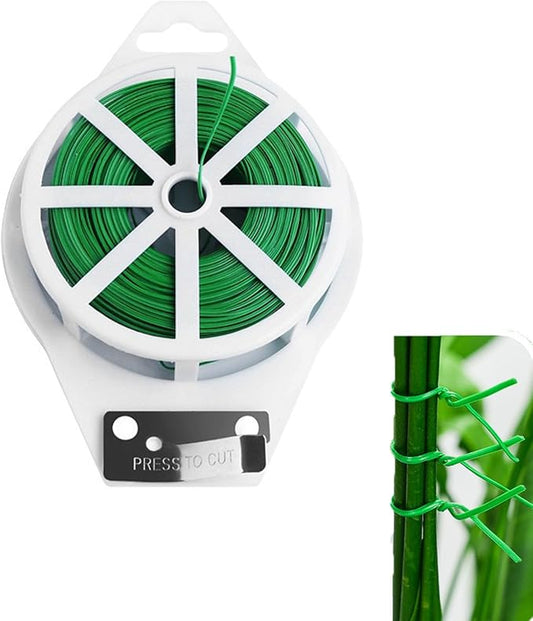 Wentwos Green Garden Plant Ties,328FT/100m Wire,Sturdy Plant Ties with Cutter for Gardening Plants Growth and Care,Plant Garden Twine Wires for Office Home Cable Organization