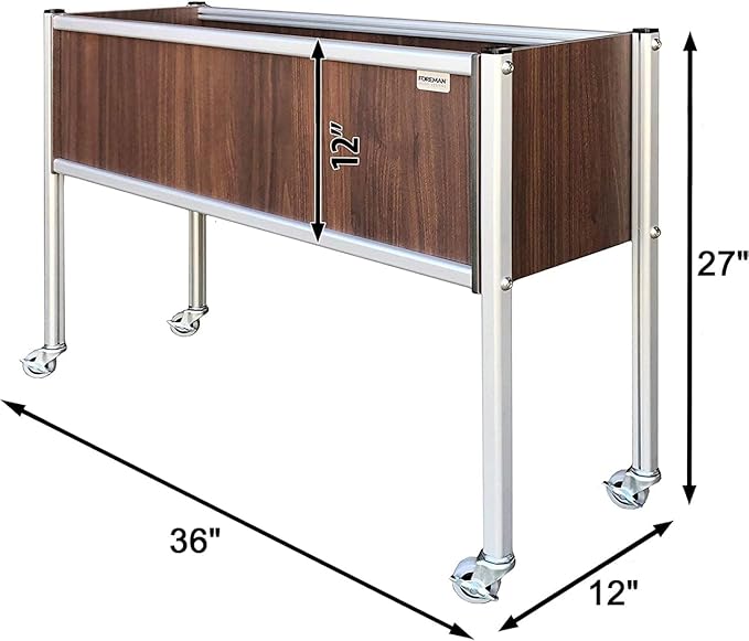Foreman Raised Garden Bed 36”Lx12”Wx27”H Premium HPL Plastic Wood Grain Aluminum Legs with Lockable Wheels Elevated Planter Box for Backyard Patio Balcony, Tosca