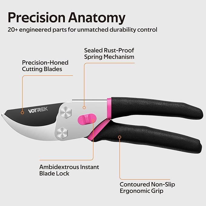 Effortless Pruning Shears: Professional 8.5”Garden Pruner with Jam-Proof Spring & Ever-Sharp SK5 Blade, Ergonomic Bypass Clippers for Rose, Tree Trimming & weak Hand, Heavy Duty Pruning Scissor