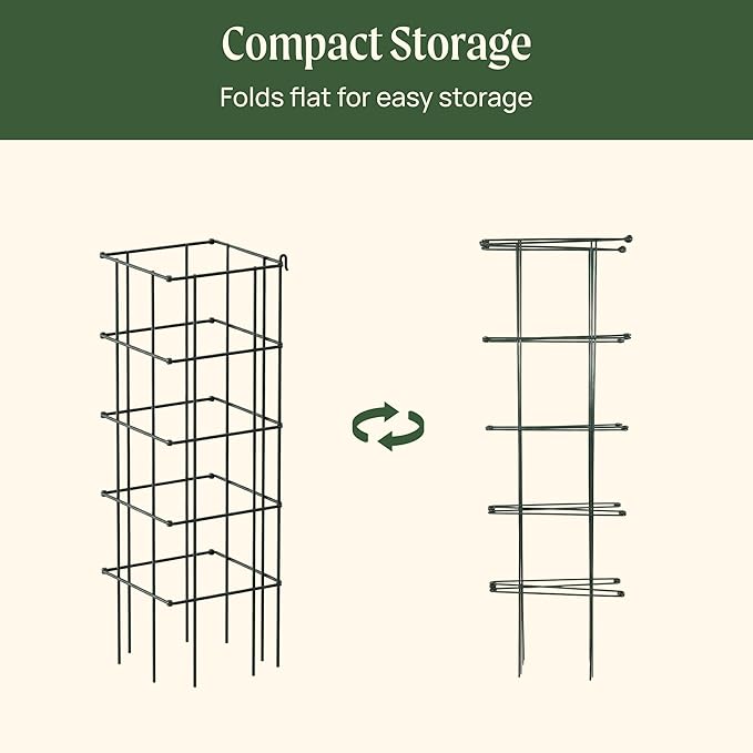 Vego garden 4 Pack 11.5" Square Tomato Cage for Garden & Pots, Rust-Resistant Tomato Stakes Plant Cage Trellis Support for Climbing Vegetables Plants