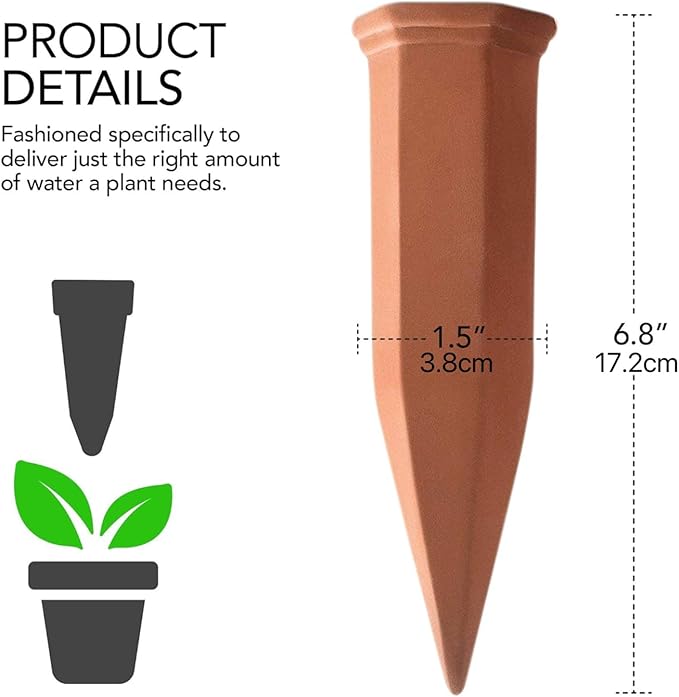Plant Self-Watering Stakes for Indoor Outdoor Terracotta Watering Spikes for Recycled Wine Bottles to Water at Home or on Vacation (3, Brown)