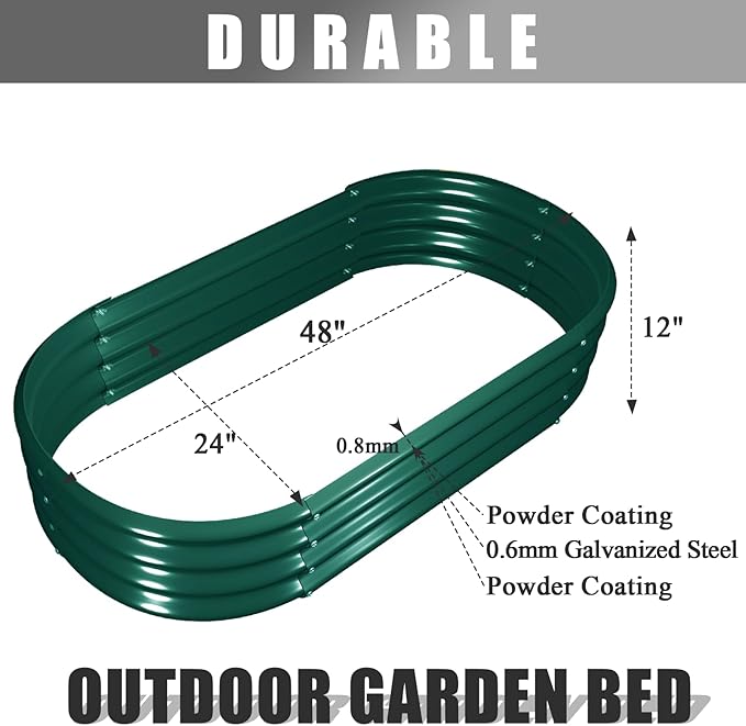 6 Pack 4x2x1FT Galvanized Raised Garden Bed Kit Oval Metal Ground Planter Box Outdoor Bottomless Planter Raised Beds for Vegetables Flowers Herbs Fruits, Green