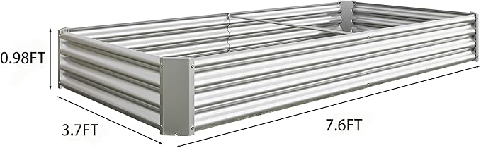 8x4x1ft Raised Garden Bed, Outdoor Galvanized Raised Garden Beds, Metal Raised Beds for Gardening Vegetables Fruits and Flowers, Easy Assembly, 202 Gallon Capacity - Silver