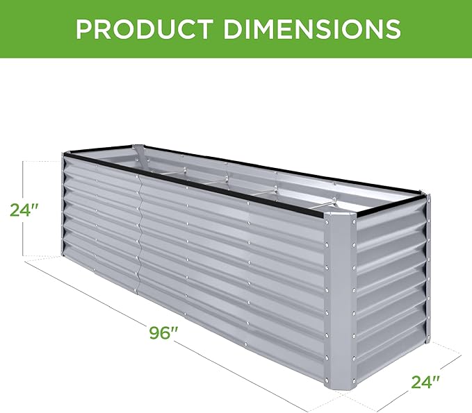 Best Choice Products 8x2x2ft Raised Outdoor Metal Garden Bed, Rectangular Planter Box for Herbs, Flowers, and Deep Root Vegetables w/ 240 Gallon Capacity - Moonlight Gray