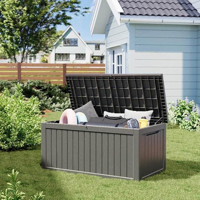 NBYSGO Outdoor Storage Box, Resin Deck Boxes Indoor and outdoor, Waterproof Storage Box Lockable Lid (Grey,270 Gallon)