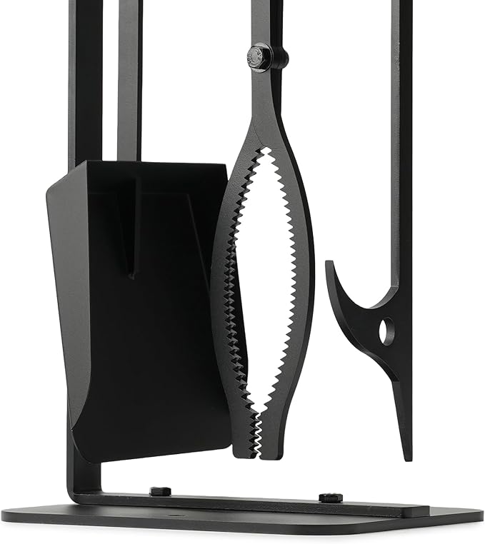 Stanbroil 3Pcs Fire Pit Tools Set, 28" Fire Poker and Fire Log Tongs Shovel, Wrought Iron Large Fireplace Tools Set with Metal Base and Rubber Handle for Campfire Bonfire