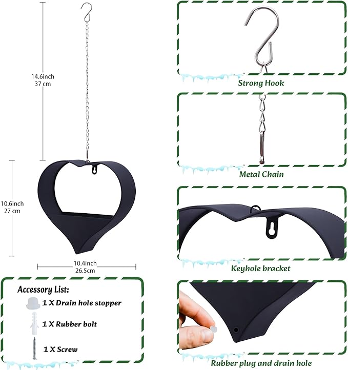Metal Plant Hangers Indoor and Outdoor: Valentines Day Gifts for Her Wife Women Mom Garden Lovers Birthday - Heart Shape Hanging Planters for Window Wall Living Room Office Decor(Black)