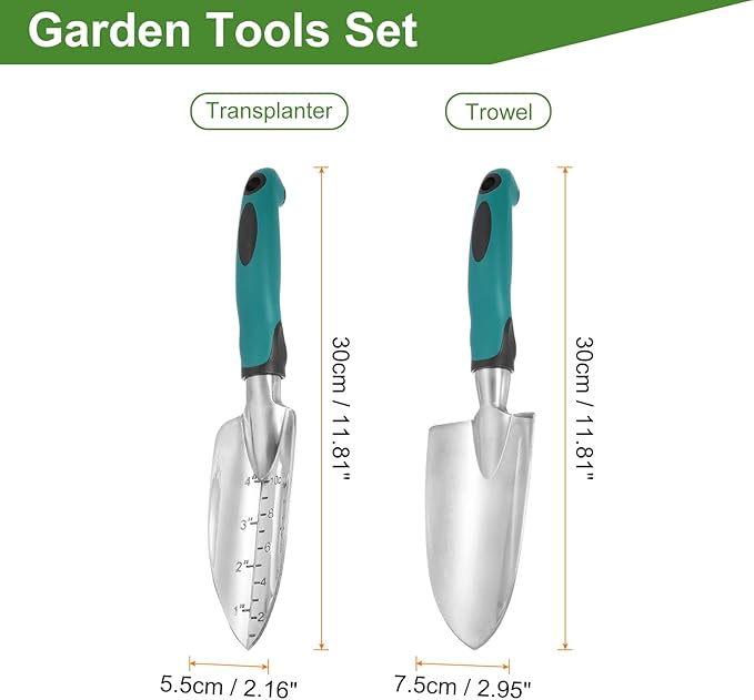 HARFINGTON 2pcs Garden Hand Shovels 11.8" Measurements Aluminum Transplanting Trowel Small Gardening Hand Tools for Planting, Blue