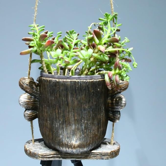 Hanging Planter for Indoor/Outdoor Plant - Swinging Animal Planter Pot for Succulents, Small Plants (Animal Home Decor) (Dark Brown owl)