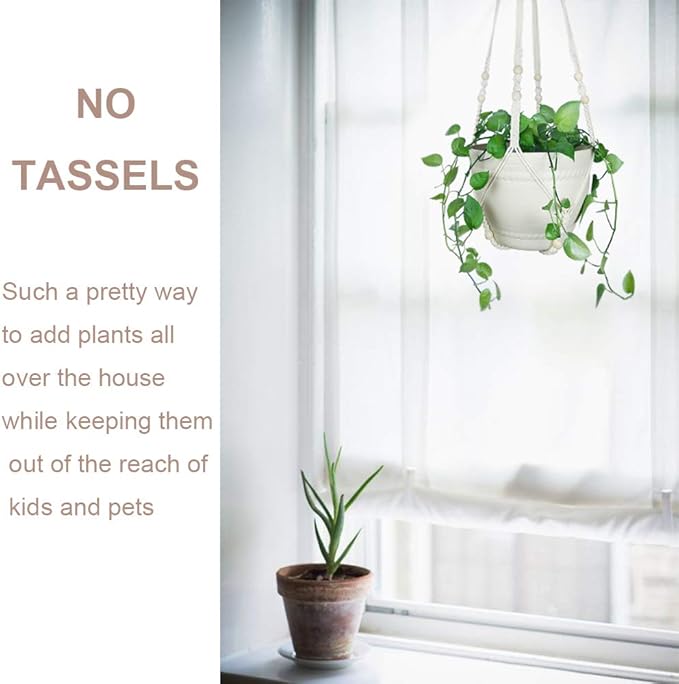 43 Inches Macrame Plant Hanger Large for 12 inch Pot Extra Long No Tassel Cotton Rope Hanging Plant Holder with Ceiling Hook Bohemian Home Decor