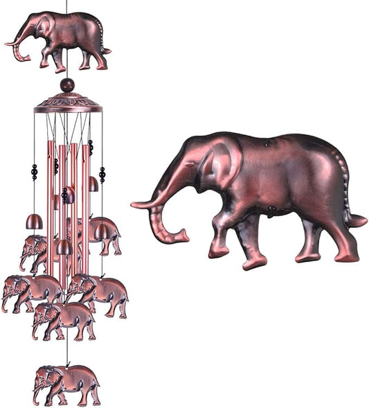 Garden Elephant Wind Chimes Outdoor Indoor Decor - With 4 Tubes 6 Bells 7 Elephants Wind Chime, Mobile Wind Catcher, Elephant Windchimes for Home, Mom Gifts, Balcony, Tree, Festival, Garden Decoration