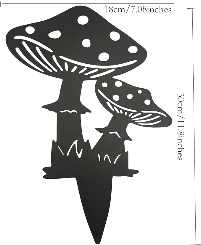 Decorative Mushroom Garden Stakes, Black Garden Mushroom Tale Mushroom Garden Stakes Metal Silhouette Art(6, Matte Black)