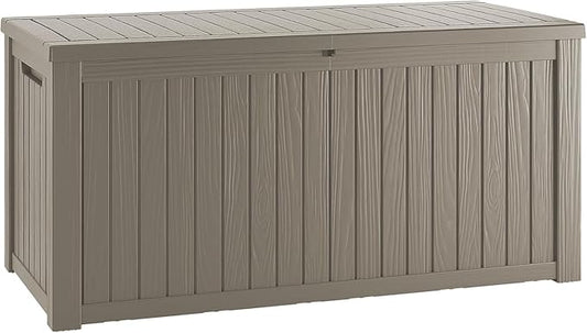 150 Gallon Lockable Resin Outdoor Storage Box, Waterproof & Weather Resistant Deck Box for Patio Cushion, Garden Tools & Pool Accessories, Grey