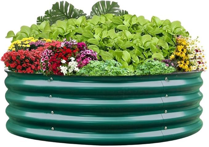 Galvanized Steel Raised Garden Bed, Large Outdoor Metal Planter Box Big Flower Plant pots for Patio Backyard Porch Deck Planting Flowers Vegetables and Herbs (Green, 3 ft)