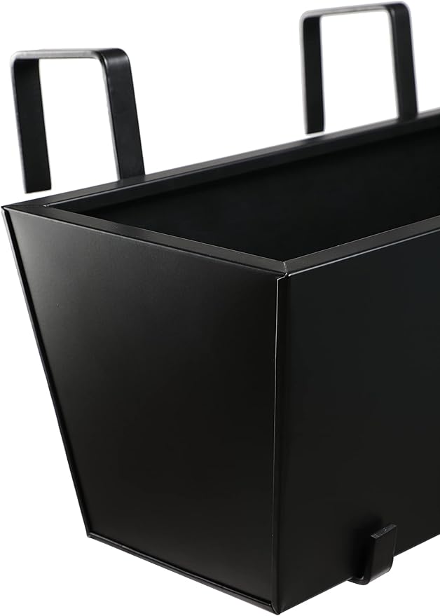 BIRDROCK HOME 1pk Metal Railing Planter - Balcony Flower Box - Deck Rail Boxes - House Apartment Plant Pot - Black