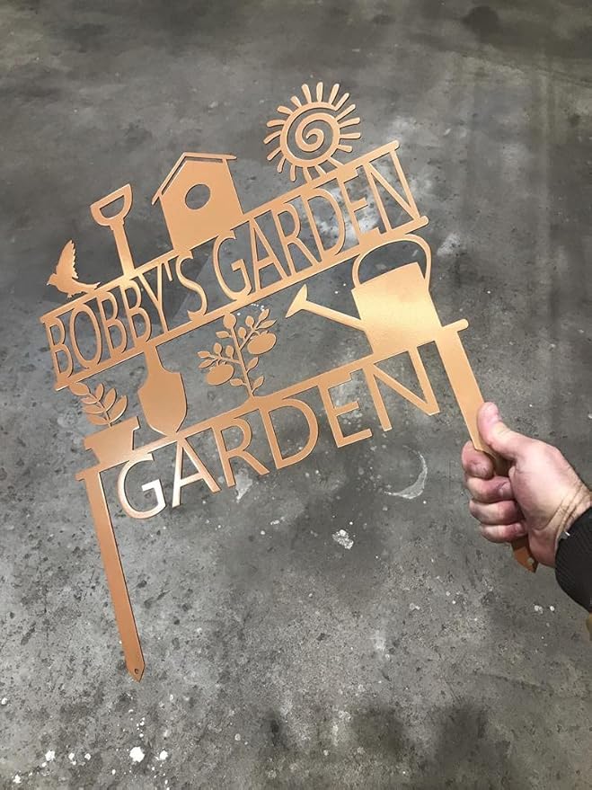 Custom Garden Sign, Garden Sign, Personalized Garden Sign, Garden Stake (27" W x 23" H, Hammered Silver)
