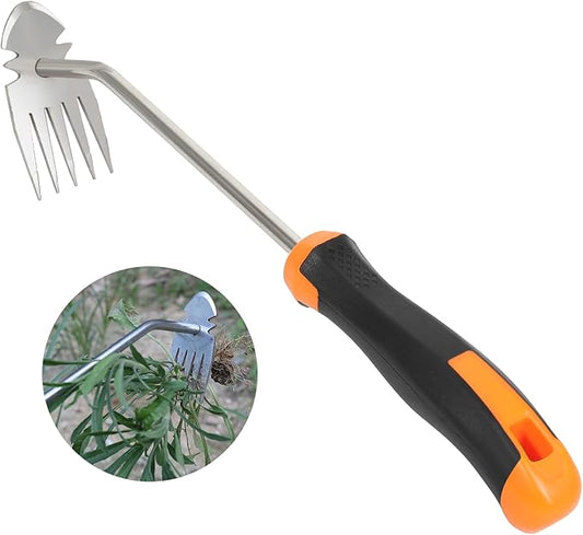 Weed Removal Tool, 2025 New Garden Weeding Tools Manganese Steel Hand Weeder Tool with Handle, 5 Teethes Dual Purpose Manual Weeders Tool Weed Tool for Garden (Rubber Handle)