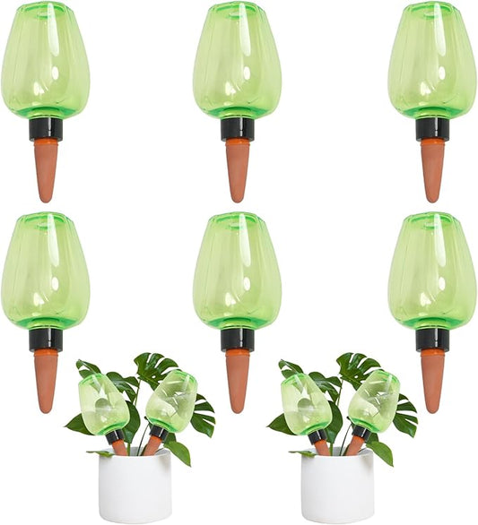 6pcs Plant Self Watering Globes, Plastic Water Bulbs Top Fill, 12.3 oz Plant Watering Devices System Slow Release Terracotta, Water Spikes Stakes for Indoor (Green-6pack)