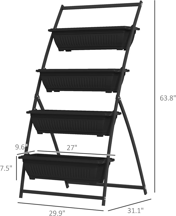 Outsunny Raised Garden Bed, 4 Tier Vertical Garden Planter Set, 4 Outdoor Planter Boxes with Stand, Self Draining Design Elevated Garden for Vegetable, Flowers & Herbs, Black