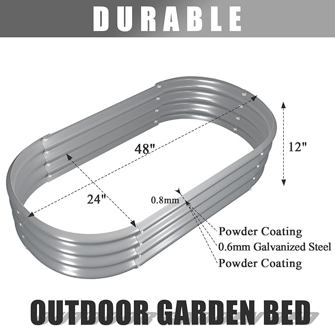 8 Pack 4x2x1FT Galvanized Raised Garden Bed Kit Oval Metal Ground Planter Box Outdoor Bottomless Planter Raised Beds for Vegetables Flowers Herbs Fruits, Gray