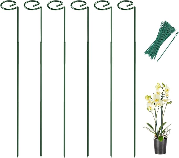 Breeze Touch 6 Pack Plant Stakes, 23.6 Inch Plant Support Stakes with 15 Twist Ties, Plant Sticks Support, Flower Stakes for Plants Peony, Tomato Seedling, Marigold, Amaryllis, Sapling, Coreopsis