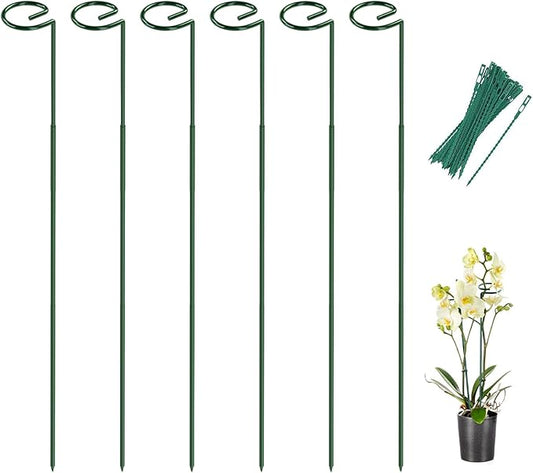 Breeze Touch 6 Pack Plant Stakes, 23.6 Inch Plant Support Stakes with 15 Twist Ties, Plant Sticks Support, Flower Stakes for Plants Peony, Tomato Seedling, Marigold, Amaryllis, Sapling, Coreopsis