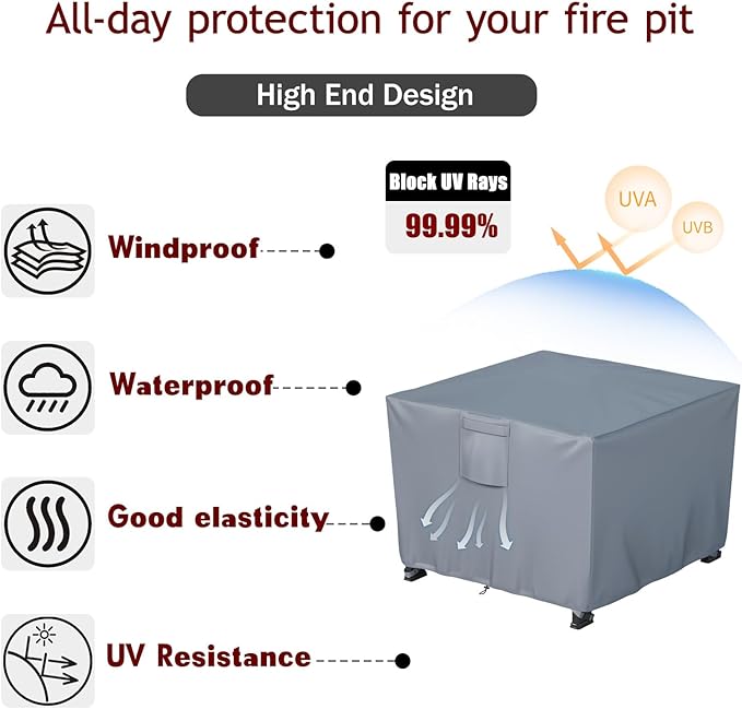 Chinchilla Heavy Duty 30 Inch Square Fire Pit Cover - 100% Waterproof & Weatherproof, Durable All-Season Protection for 28/29/30 Inch Propane Fire Pits and Tables