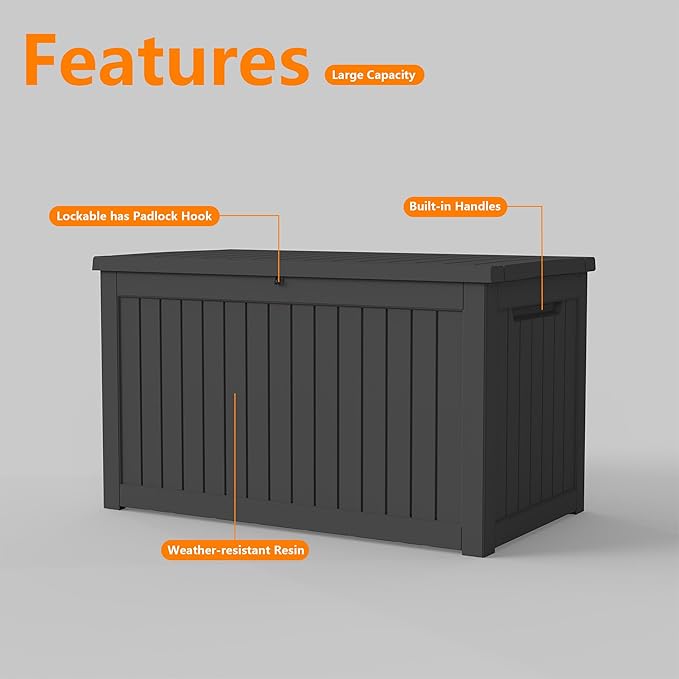 270GAL Deck Box - Black,Patio Furniture, Outdoor Cushions,Waterproof Patio Storage Box Covers
