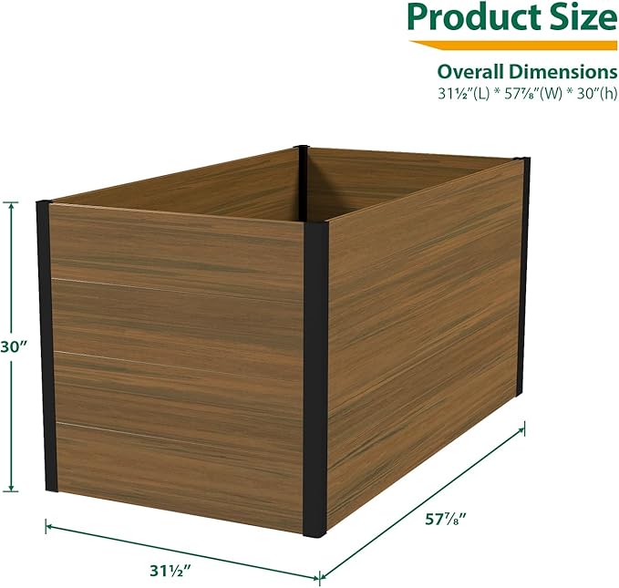 Raised Garden Bed - Expandable Design with Composite Panels & Aluminum Frame - Perfect for Flowers, Vegetables, Herbs - Outdoor Planter Cuboid Box for Patio, Balcony, Backyard (Brown)