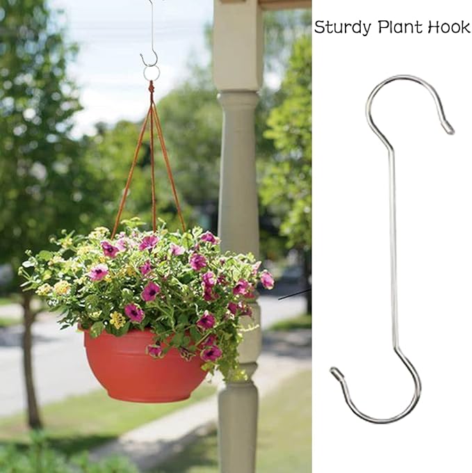 Lchkrep 16 Inch Extra Large Heavy Duty Long Outdoor Plant Hanging S Hooks - for Baskets, Bird Feeders, Wind Chimes, Garden Ornaments,Pergola,Closet,Flower Basket,Indoor Outdoor Uses (6 Pack)…