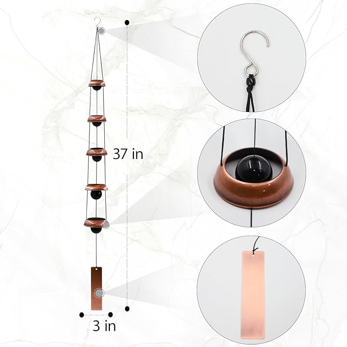 Wind Chimes for Outside with 5 Bell Unique Copper Musical Chimes Feng Shui Windchime for Home Garden Patio Porch Decor Gifts for Mom Grandma