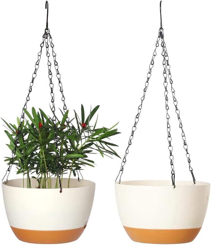 Lookat 2 Pack Hanging Pots for Plants Outdoor Indoor, 10 Inch Hanging Planters with Drainage Hole (10 inch-White)