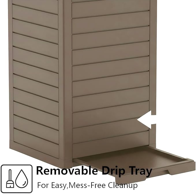 31 Gallon Resin Trash Can Cabinet with Lid & Drip Tray - Waterproof Outdoor Garbage Bin for Patio, Kitchen, Yard, and Entertaining Areas - Easy Assembly, No Tools Required