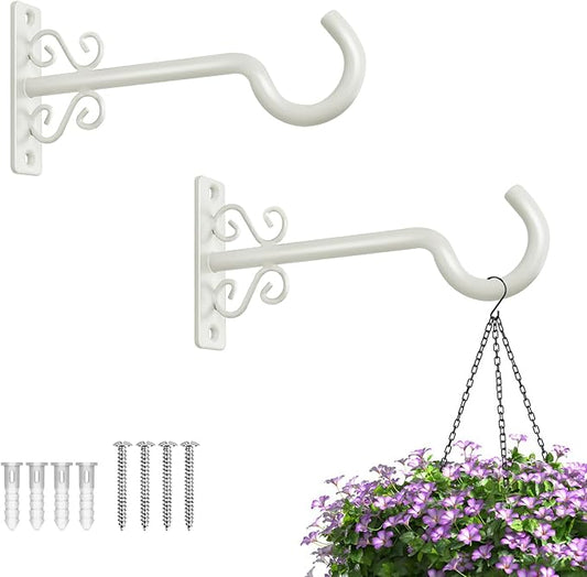 BOLITE Plant Hangers, 6 Inch Hanging Plant Brackets Outdoor or Indoor, Wall Hooks for Hanging Hummingbird Feeders, Bird Feeders, Planters, Lantern, Wind Chime, 2 Pack, Retro White, Gifts for Women Men