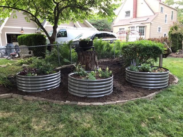 A ANLEOLIFE 4-Packs 4ft x 18” Tall Round Galvanized Raised Garden Beds Outdoor for Planting Vegetables Flowers Herb, Quartz Grey