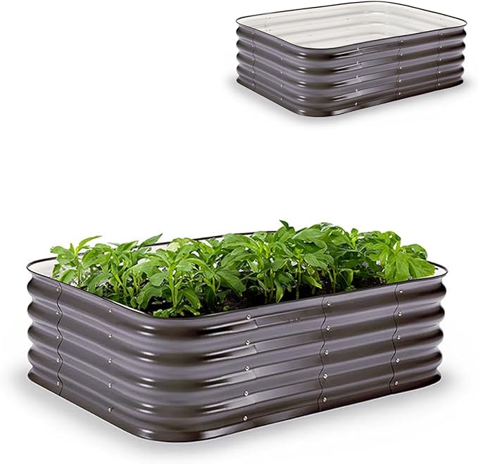 Epic Gardening 6-in-1 Modular Galvanized Raised Garden Bed Kit, 15" Tall Metal Planter Box, Durable Aluzinc Steel Raised Garden Bed Outdoor for Vegetables, Herbs, Flowers & Fruits - Small Slate Grey