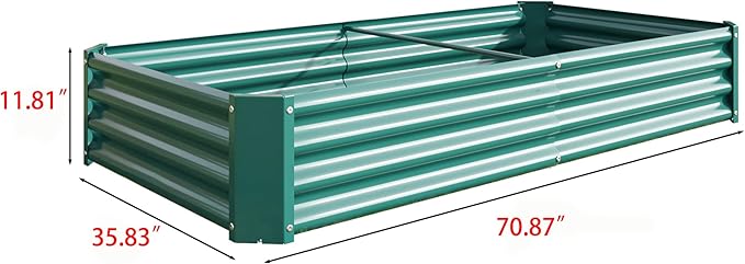 6x3x1ftft Raised Garden Bed, Outdoor Galvanized Raised Garden Beds, Metal Raised Beds for Gardening Vegetables Fruits and Flowers, Easy Assembly, 127 Gallon Capacity - Green