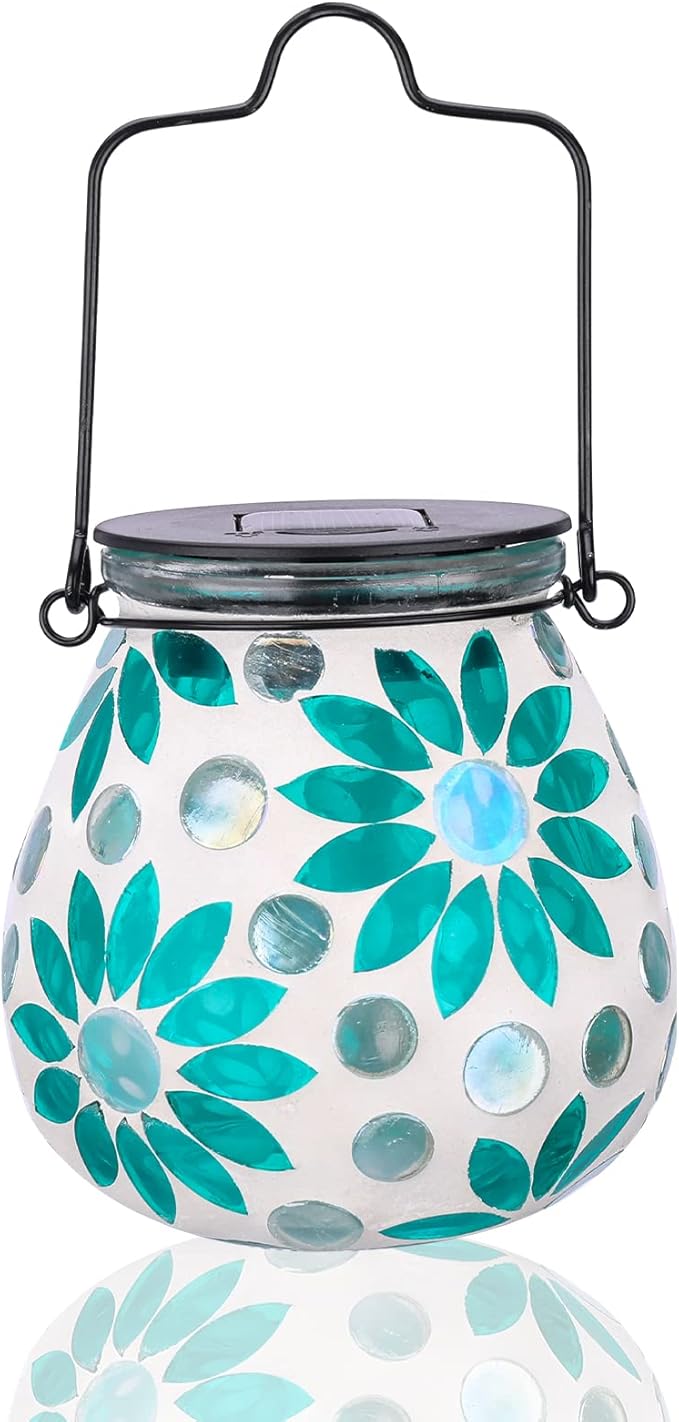 Afirst Mosaic Solar Lanterns Outdoor - Glass Hanging Solar Lights Hollow Out Waterproof Table Lamp Outdoor Decorative for Garden, Patio, Holiday Party Outdoor Decoration