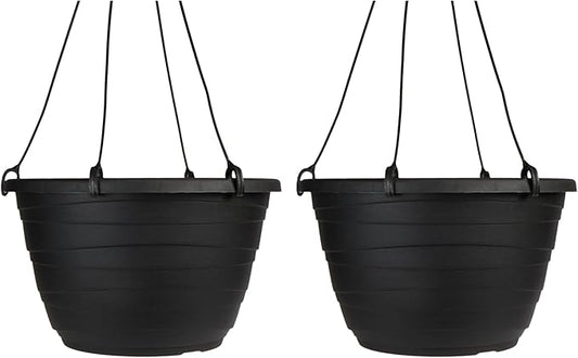 The HC Companies 13 Inch Wrapt Hanging Planters, Lightweight UV-Resistant Plastic Hanging Planters for Indoor & Outdoor Plants, 2-Pack Hanging Flower Pots for Garden, Patio & Home Decor, Black