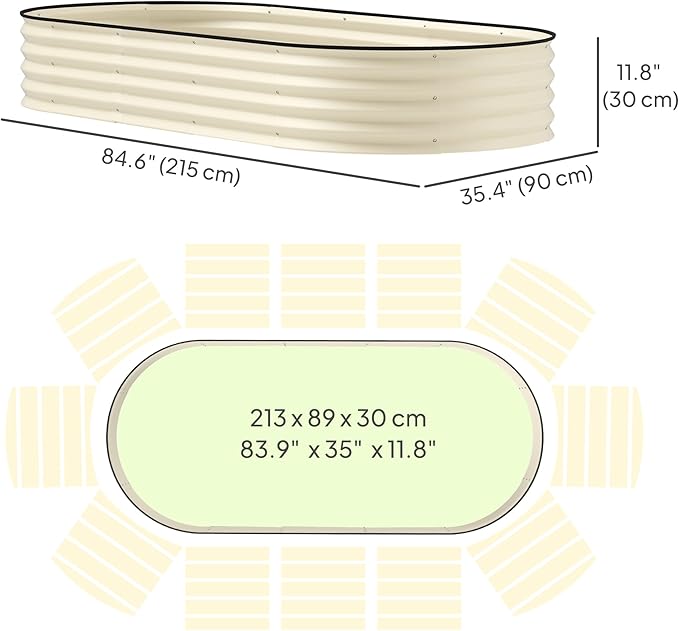 Outsunny 2PCS Galvanized Raised Garden Bed, 7' x 3' x 1' Raised Beds for Gardening with Plant Support Stakes, Rubber Strap Edging and Gloves, Metal Planter Box for Vegetables, Flowers, Cream White