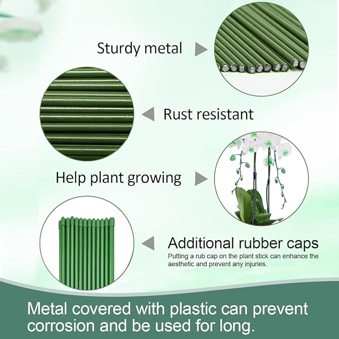 22Pcs Plant Stakes with 22 Pcs Clips, 15.8 inches Bendable Green Plant Sticks for Indoor and Outdoor Plants,Potted Plants,Single Stem Flower Support for Orchid Peony Rose