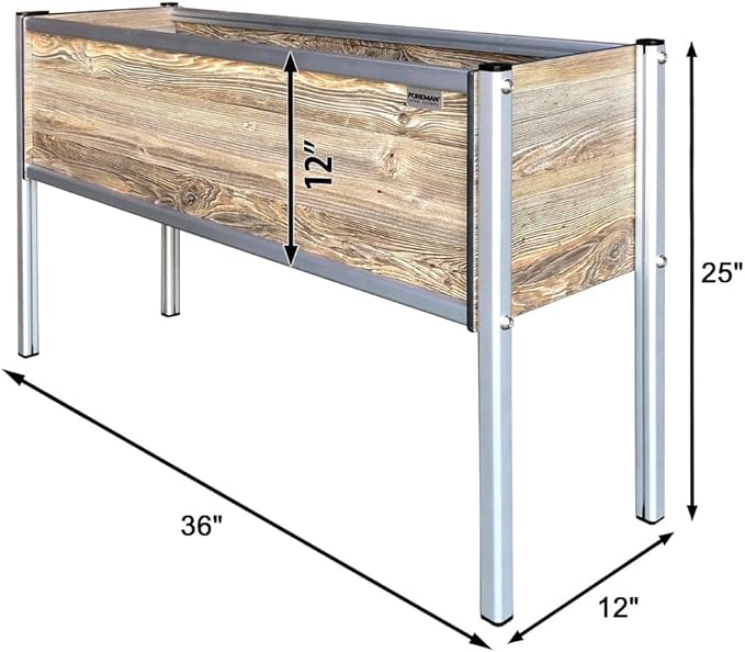 Foreman Raised Garden Bed with Legs- Outdoor Garden Box- Outdoor Planter- 36”Lx12”Wx25”H Elevated Planter Box for Backyard Patio Balcony, Amaretto